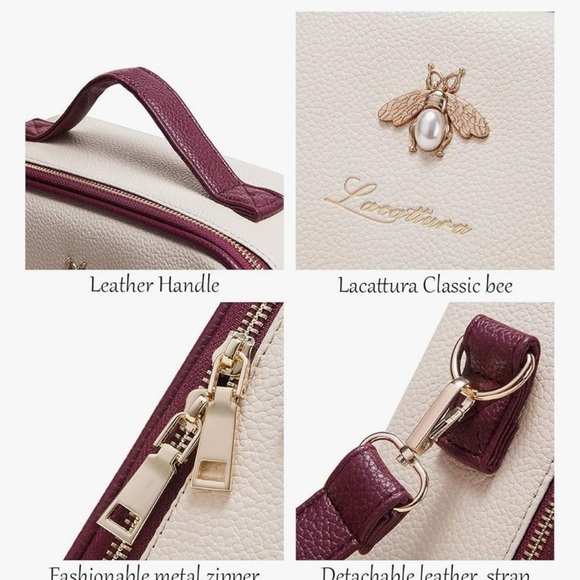 LACATTURA classic bee accent ivory leather makeup travel case bag - Picture 12 of 12